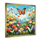 Orange Monarch Butterfly Idyllic Flower field - Butterfly Canvas Wall Art