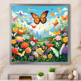 Orange Monarch Butterfly Idyllic Flower field - Butterfly Canvas Wall Art