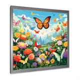 Orange Monarch Butterfly Idyllic Flower field - Butterfly Canvas Wall Art