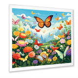Orange Monarch Butterfly Idyllic Flower field - Butterfly Canvas Wall Art