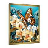 Gracious Brown Butterfly On Orchids Retro - Butterfly Wall Decor