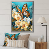 Gracious Brown Butterfly On Orchids Retro - Butterfly Wall Decor