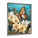 Gracious Brown Butterfly On Orchids Retro - Butterfly Wall Decor