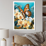 Gracious Brown Butterfly On Orchids Retro - Butterfly Wall Decor