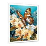 Gracious Brown Butterfly On Orchids Retro - Butterfly Wall Decor