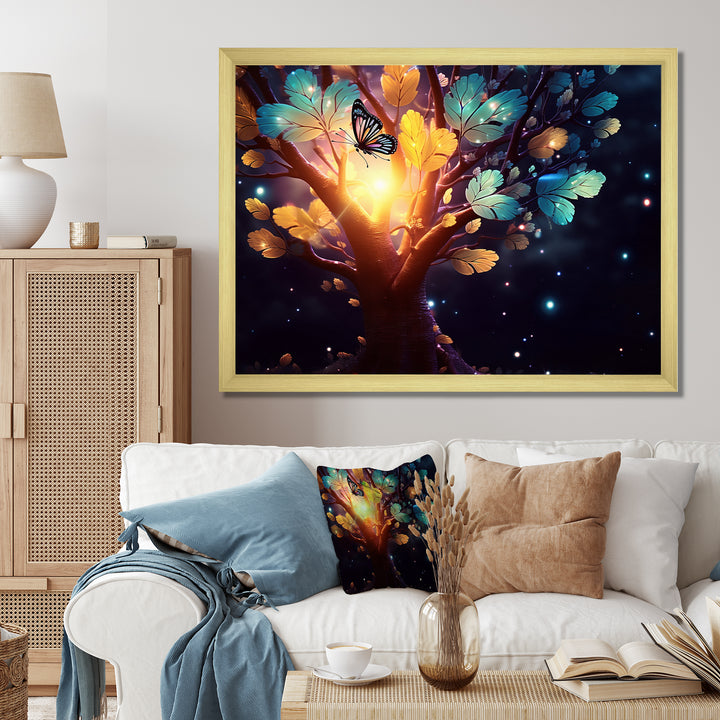 Ethereal Brown Butterfly On Magical Tree - Brown Butterfly Wall Art