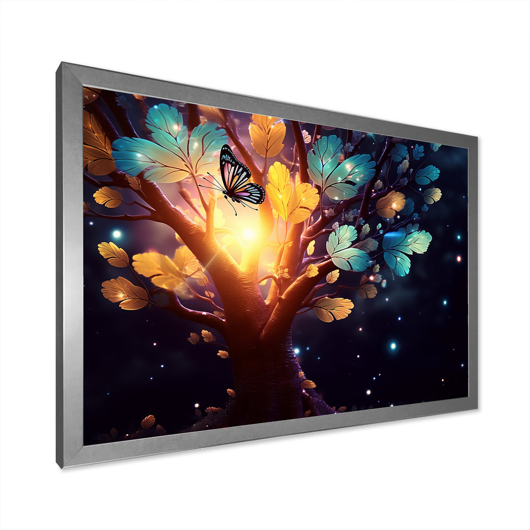 Ethereal Brown Butterfly On Magical Tree - Brown Butterfly Wall Art