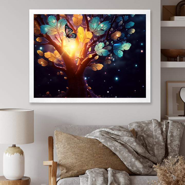 Ethereal Brown Butterfly On Magical Tree - Brown Butterfly Wall Art