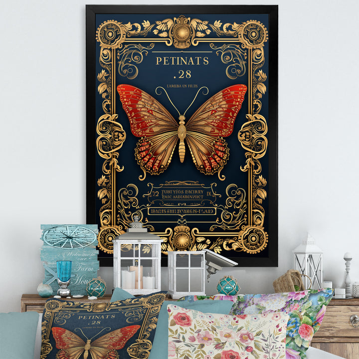 Retro Illustration Of Red Butterfly - Butterfly Wall Decor