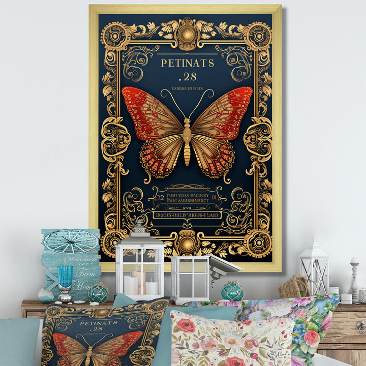 Retro Illustration Of Red Butterfly - Butterfly Wall Decor