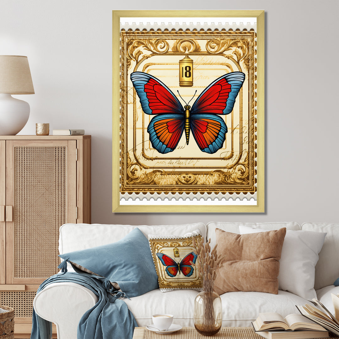 Retro Illustration Of Blue Butterfly - Butterfly Wall Art Prints