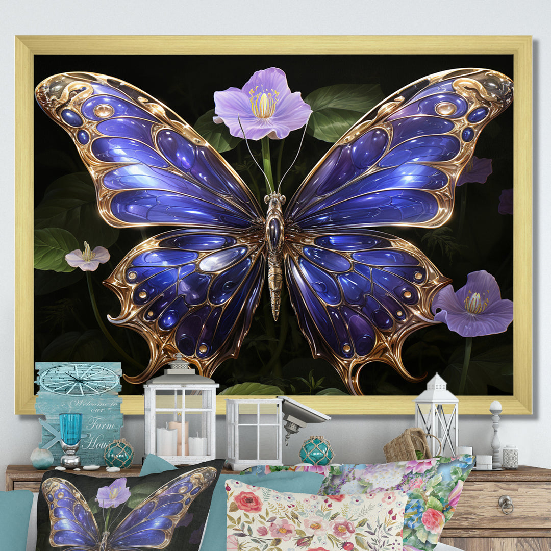Futuristic Purple And Gold Butterfly - Purple Butterfly Wall Art