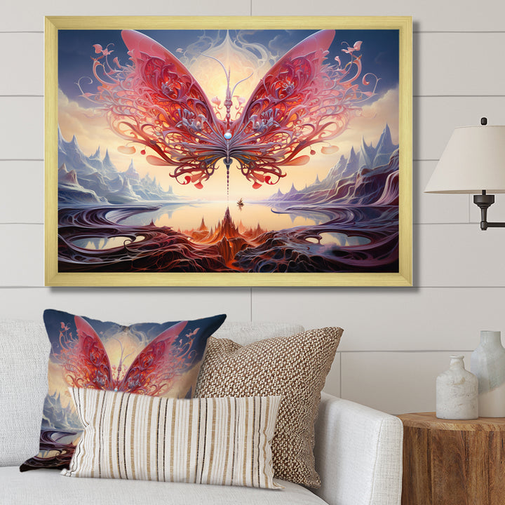 Futuristic Majestic Pink Butterfly - Butterfly Framed Canvas Art