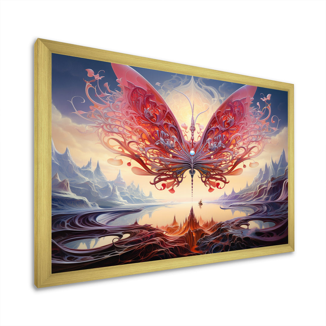 Futuristic Majestic Pink Butterfly - Butterfly Framed Canvas Art