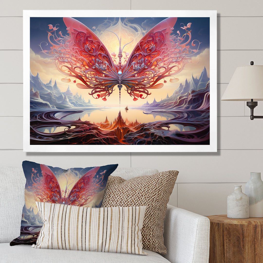 Futuristic Majestic Pink Butterfly - Butterfly Framed Canvas Art