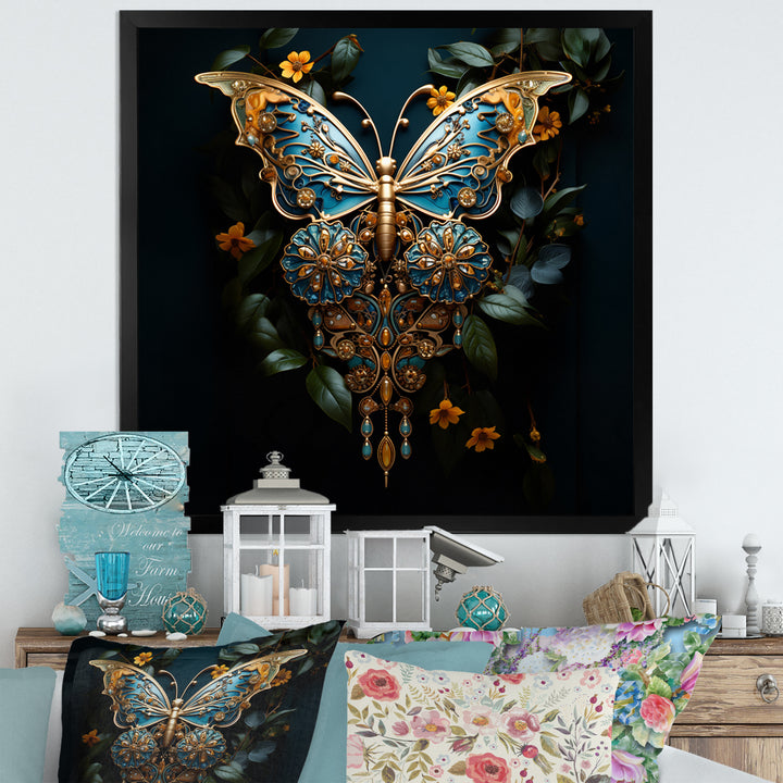 Futuristic Amber And Teal Butterfly - Butterfly Large Canvas Wall Art