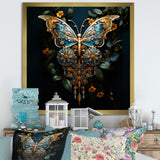Futuristic Amber And Teal Butterfly - Butterfly Large Canvas Wall Art