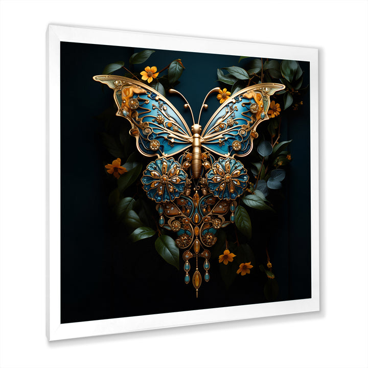 Futuristic Amber And Teal Butterfly - Butterfly Large Canvas Wall Art