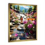 Orange Monarch Butterfly Flowerful Stream - Butterfly Home Decor Art