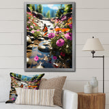Orange Monarch Butterfly Flowerful Stream - Butterfly Home Decor Art