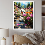 Orange Monarch Butterfly Flowerful Stream - Butterfly Home Decor Art