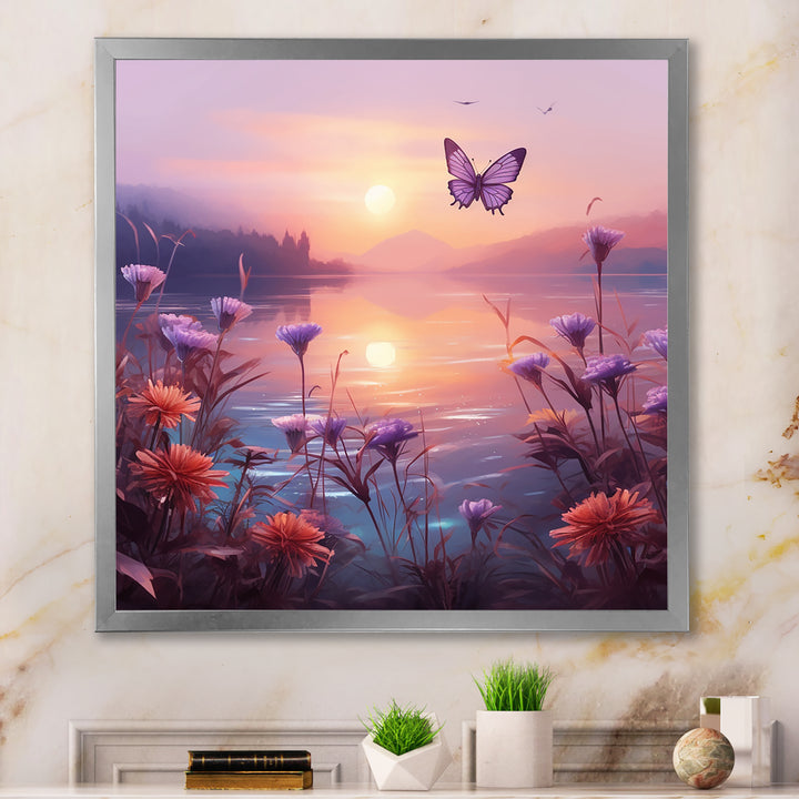 Pink Butterfly Magical Sunset - Butterfly Living Room Wall Art