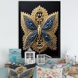 Retro Depiction Of Gold And Blue Butterfly - Butterfly Wall Decor