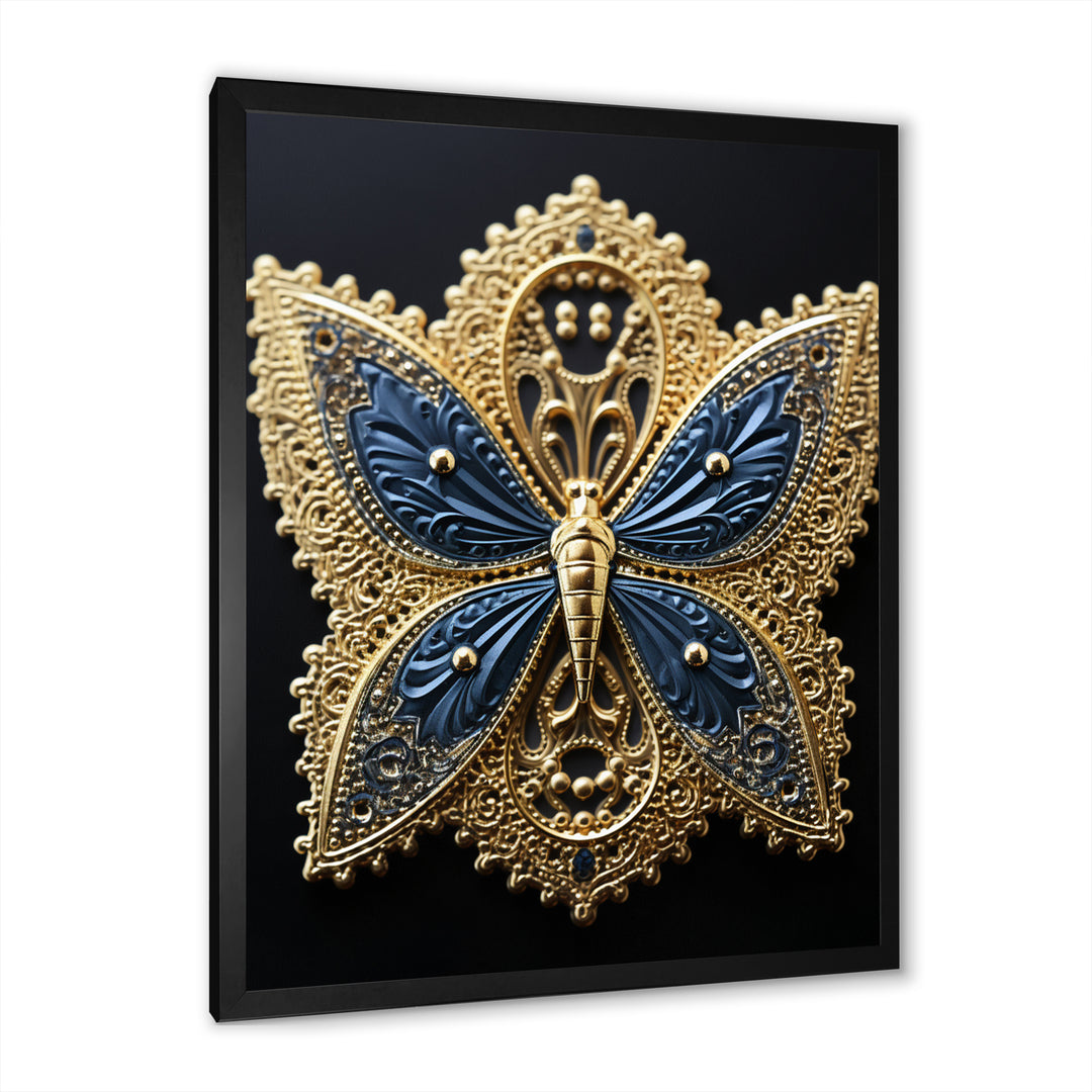 Retro Depiction Of Gold And Blue Butterfly - Butterfly Wall Decor
