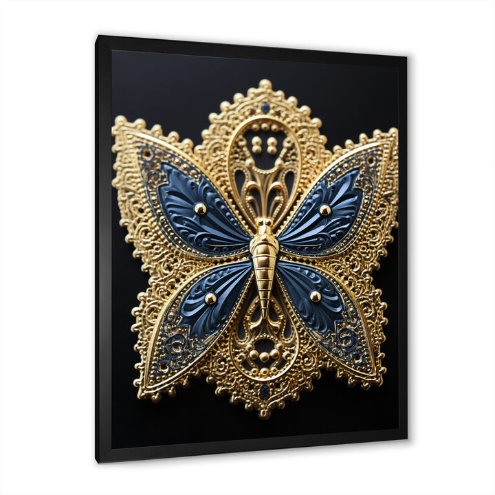 Retro Depiction Of Gold And Blue Butterfly - Butterfly Wall Decor