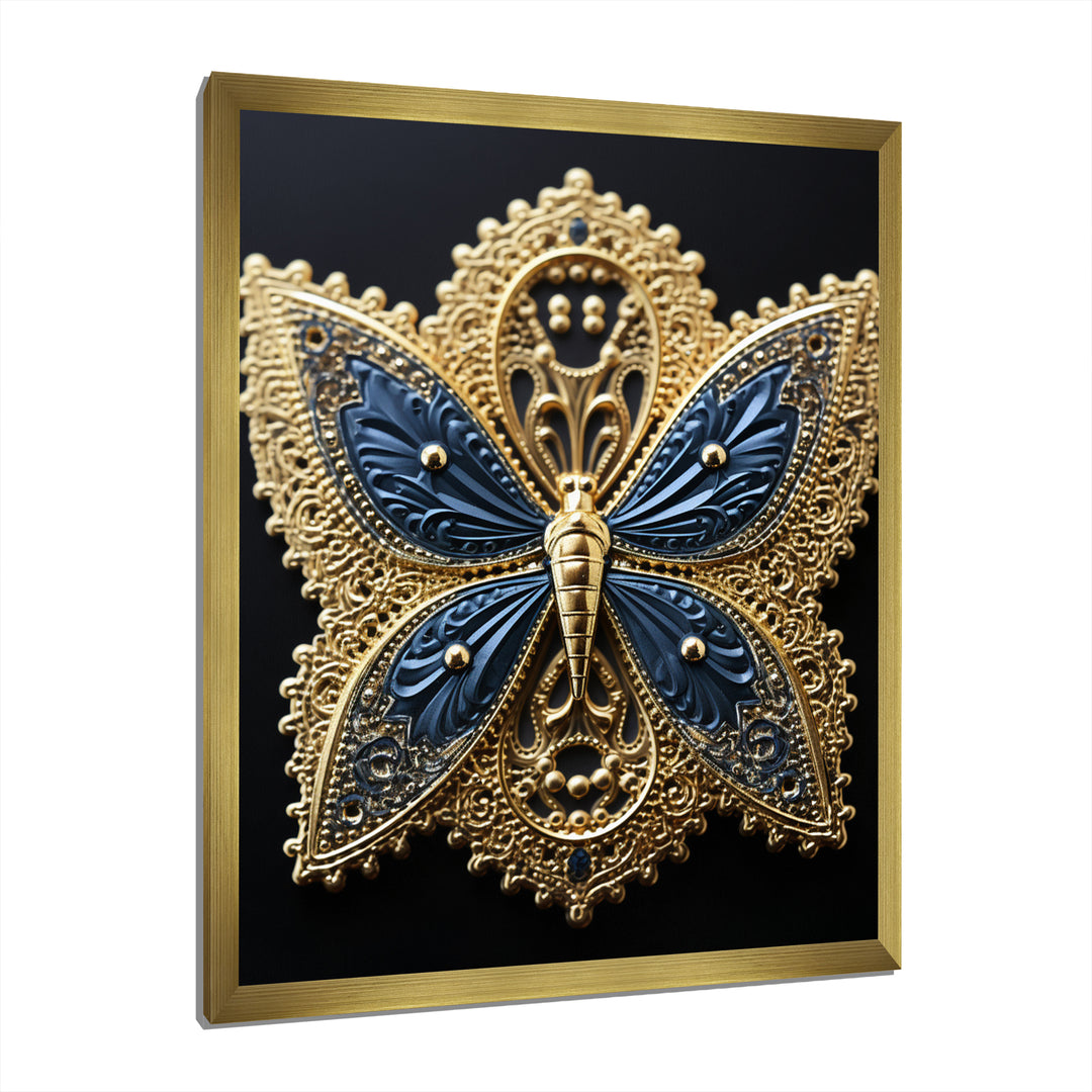 Retro Depiction Of Gold And Blue Butterfly - Butterfly Wall Decor