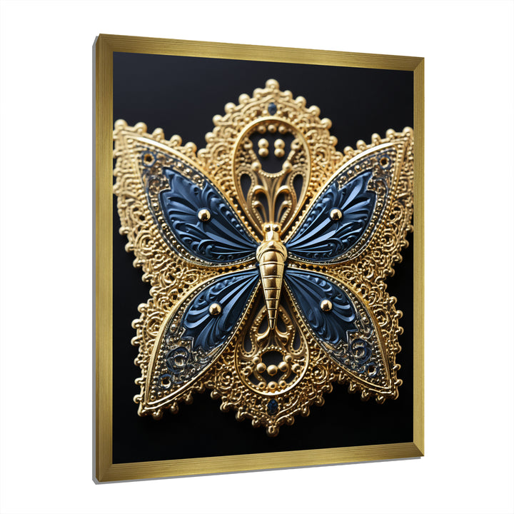 Retro Depiction Of Gold And Blue Butterfly - Butterfly Wall Decor