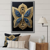 Retro Depiction Of Gold And Blue Butterfly - Butterfly Wall Decor