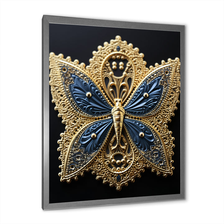 Retro Depiction Of Gold And Blue Butterfly - Butterfly Wall Decor