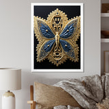 Retro Depiction Of Gold And Blue Butterfly - Butterfly Wall Decor