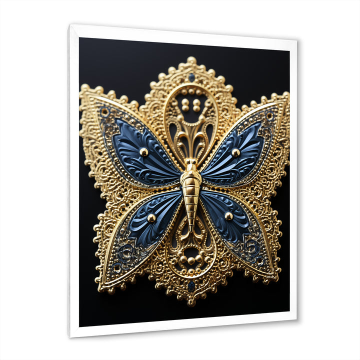 Retro Depiction Of Gold And Blue Butterfly - Butterfly Wall Decor