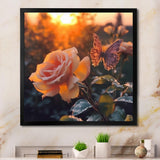 Butterfly On Pink Rose During Sunrise - Butterfly Wall Decor