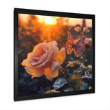 Butterfly On Pink Rose During Sunrise - Butterfly Wall Decor