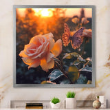 Butterfly On Pink Rose During Sunrise - Butterfly Wall Decor