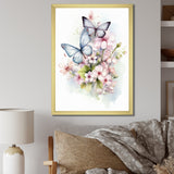 Vintage Butterflies On Flowers In Pastel Tones - Black Butterfly Wall Art