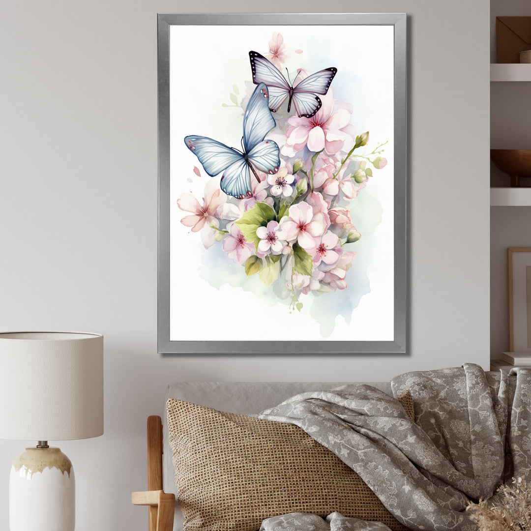 Vintage Butterflies On Flowers In Pastel Tones - Black Butterfly Wall Art