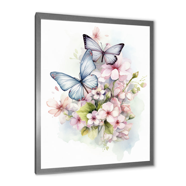 Vintage Butterflies On Flowers In Pastel Tones - Black Butterfly Wall Art