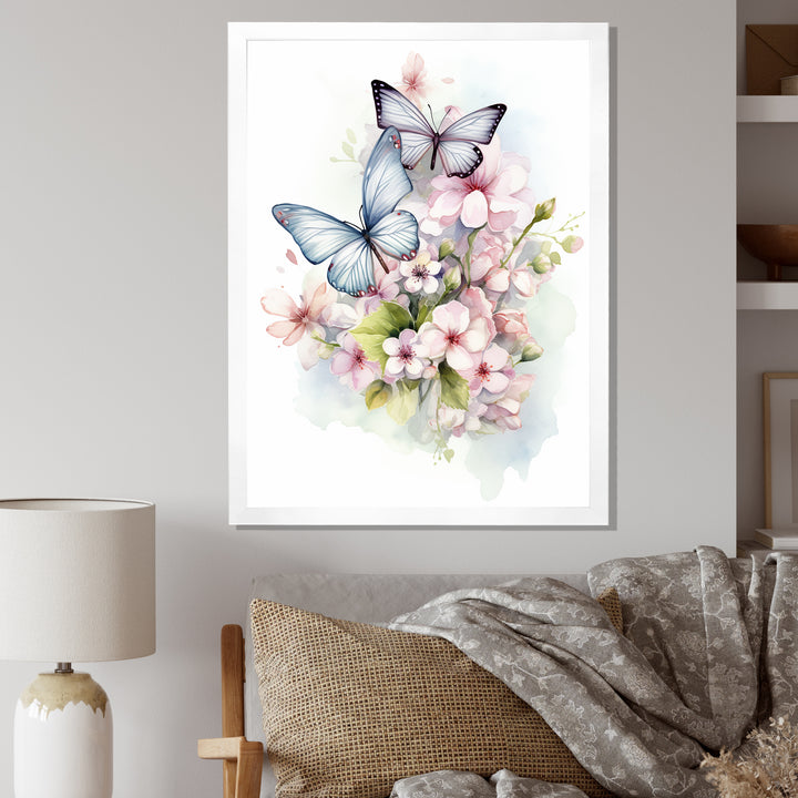 Vintage Butterflies On Flowers In Pastel Tones - Black Butterfly Wall Art