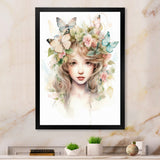 Young Girl With Butterflies Vintage Pastel - Butterfly Large Canvas Wall Art