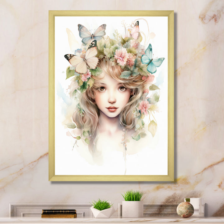 Young Girl With Butterflies Vintage Pastel - Butterfly Large Canvas Wall Art