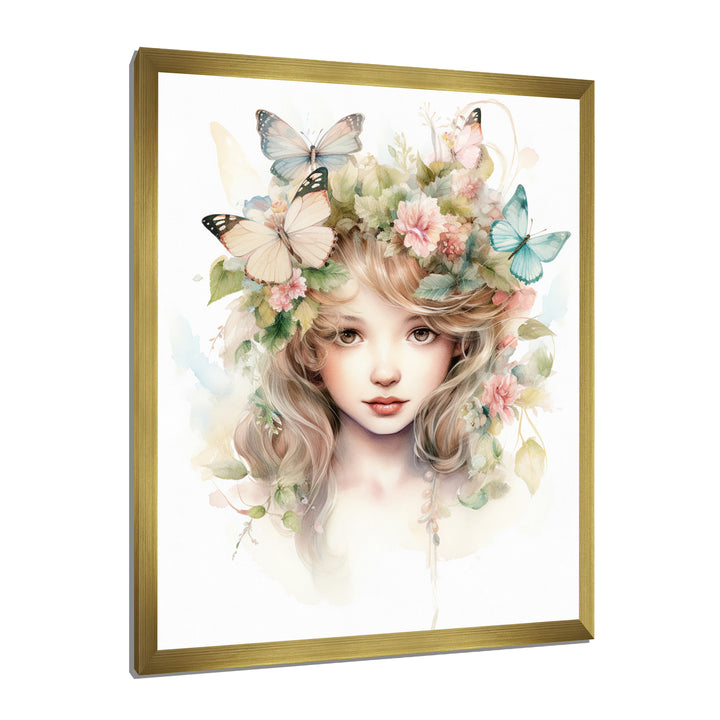Young Girl With Butterflies Vintage Pastel - Butterfly Large Canvas Wall Art