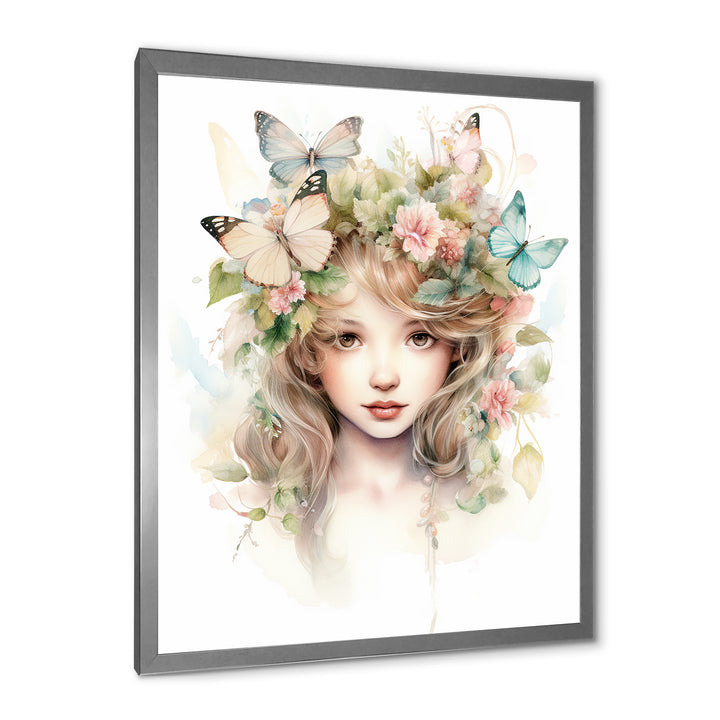 Young Girl With Butterflies Vintage Pastel - Butterfly Large Canvas Wall Art