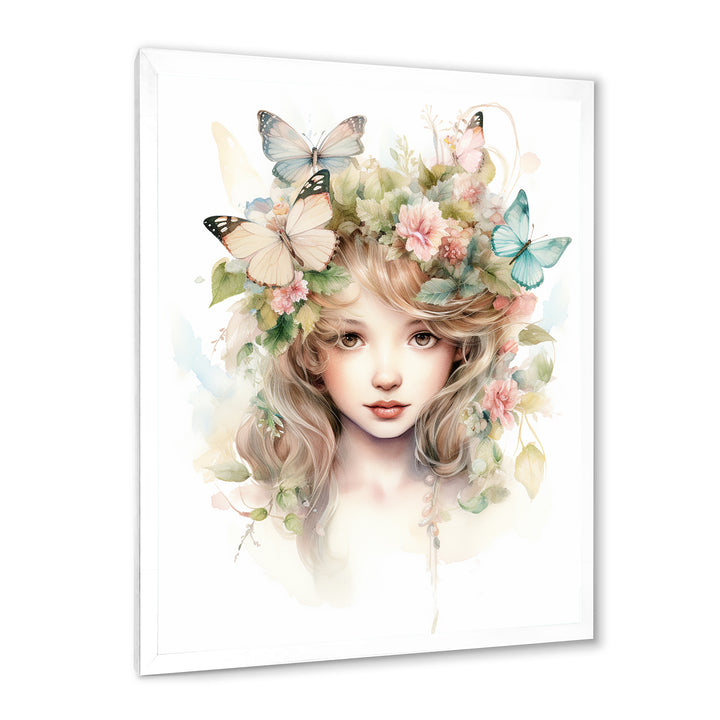 Young Girl With Butterflies Vintage Pastel - Butterfly Large Canvas Wall Art