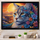 Glorious Cat With Rainbows Flower At Sunset - Cat Canvas Wall Art