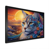 Glorious Cat With Rainbows Flower At Sunset - Cat Canvas Wall Art