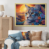 Glorious Cat With Rainbows Flower At Sunset - Cat Canvas Wall Art
